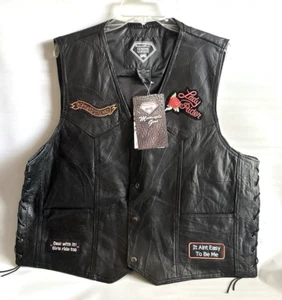 Chaleco de motociclista de cuero con placa de diamante para mujer XL adulto negro Love to Ride motocicleta - Imagen 1 de 19