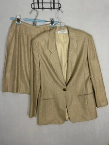 Vintage Tahari Alternatives Women's Business Skirt Suit Size 4 Golden Tan Silk - Picture 1 of 18