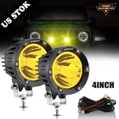 AUXBEAM 4" 100W Universal Driving Lights Amber Spot Lamps For Jeep Truck Offroad - Image 1 of 4