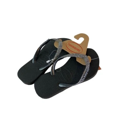 Nuevas Sandalias Chanclas 10C Havaianas Niñas Negras Oscuras Metálicas Brillo Foto 1 de 4