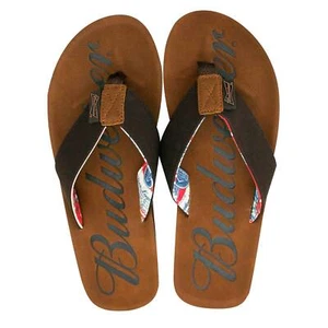 Budweiser Skript Logo Herren Sandalen Flip Flops braun - Bild 1 von 2