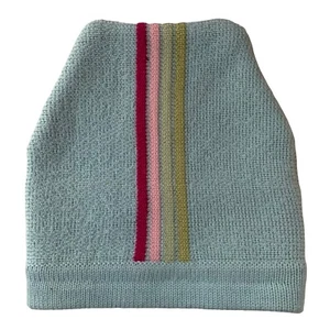 Lands End Girls 100% Wool Ski Hat Blue With Pink Green Stripes Medium Fleece - Picture 1 of 7