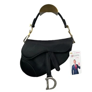 Christian Dior Mini Saddle Bag Black Silk Satin Crystal Encrusted Gold Hardware - Picture 1 of 24