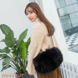 Mujer Piel de Zorro Real Bolso de Mano Cartera Fiesta Bolso Bandolera Hombro con Cadena - Imagen 1 de 7