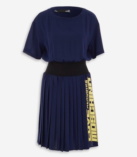 love moschino abito blu navy dress midi plissettato 36 38