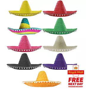 PACK OF MEXICAN SOMBRERO HAT POM POM WILD WESTERN BANDIT FANCY DRESS COSTUME LOT - Picture 1 of 1