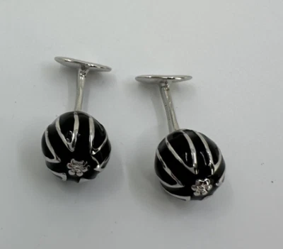 925 De Colección Firmado D.D. Juego de gemelos de bola esmaltada negra Foto 1 de 4