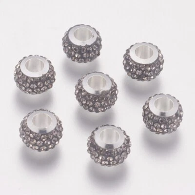 10Pcs 304 Stainless Steel European Beads with Polymer Clay Rhinestone 11x7.5mm - Image 1 of 2