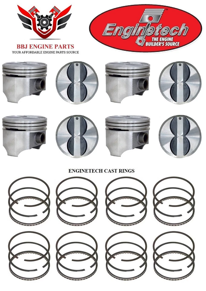 Chevrolet GMC 307 SBC 1968 - 1973 Enginetech Flat Top Pistons - Piston Rings - Image 1 of 4