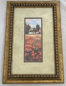 ๐ผ๏ธ Kanayo Ede Framed Art Print โ Red Floral Field & Red Roof Village โ 18"x12" - Picture 1 of 11