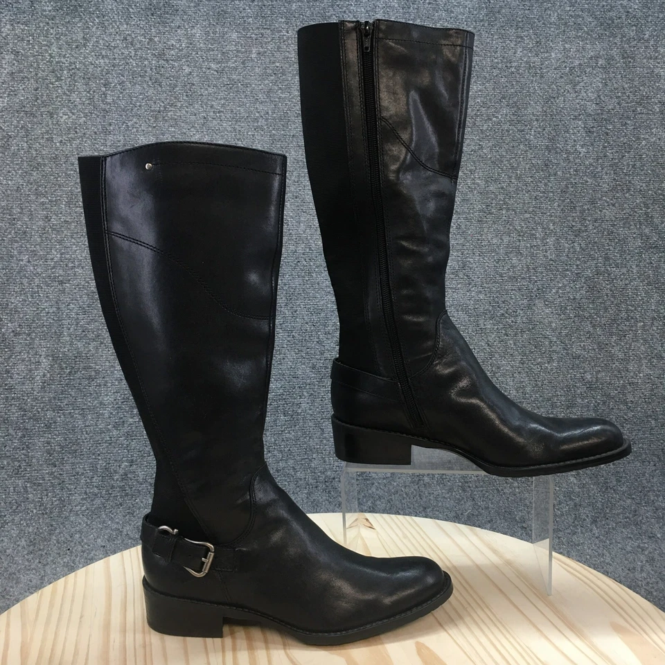 ANA A Nuevas Botas de Aproximación para Mujer 6.5 M de Alto Montar Cuero Negro Cremallera Lateral Bloque Foto 1 de 4