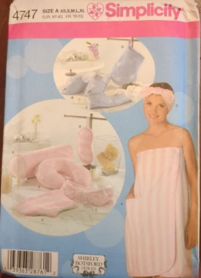 Simplicity 4747 Sewing Pattern Towel Wrap Headband Slippers Miss Sz XS-XL UNCUT - Image 1 of 4