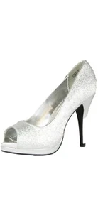 Womens Rampage 4" High Heel Platform Open Toe Pumps Stiletto Shoe Silver - Picture 1 of 7