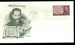 1947 FDC - Scott# 946 - Joesph Pulitzer - Artmaster Cachet UA - Foto 1 di 1