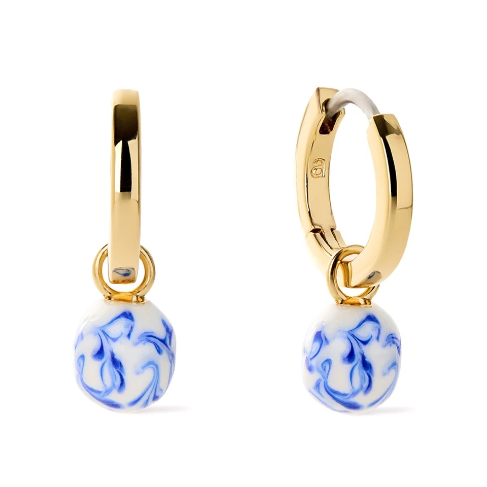 Ana Luisa Frida Pearl Jewelry Huggie Hoops - Medium & Small 14K Gold Plated &...