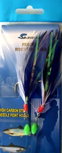10 Packs 4/0 Rockfish Cod Feather 2 Hooks Blue/White Feather Bait Rigs - Imagen 1 de 1