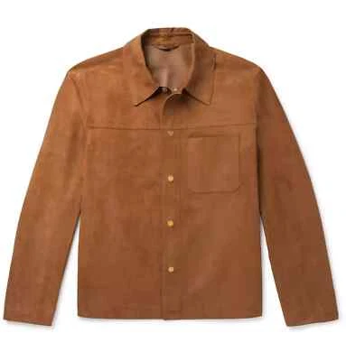 Mens Brown Shirt Jacket 100% Pure Suede Slim Fit Stylish Custom Made Suede Shirt - Image 1 of 4