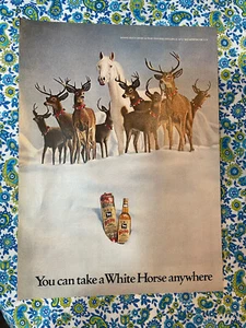 Vintage 1971 White Horse Scotch Print Ad Deer Rentier - Bild 1 von 7