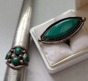 2 Vintage 925 STERLING MALACHIT RINGE / wie besehen / Designer signiert / kostenloser Versand USA - Bild 1 von 8