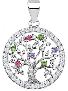 Zirkonia Lebensbaum Anhänger für Halskette 925 Silber Nature Kettenanhänger Rund - Bild 1 von 4