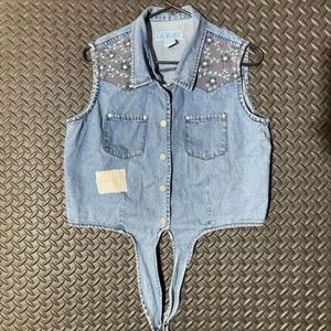 L.A. Blue Western bestickt Blumen Denim Knopfleiste blau Weste Damen Gr. L - Bild 1 von 5
