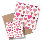 1 x Greeting Card & Sticker Set - Pink Red Love Heart Pattern Valentine #46104