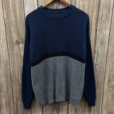 Vintage Gap Ribbed Knit Pullover Crewneck Sweater Navy Blue Grey Mens XXL 2XL - Image 1 of 4