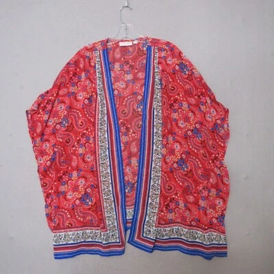 Belle Kim 砾石和服上衣女式加 1X 红色蓝色花卉开襟海滩波西米亚 — 第 1/4 张图片