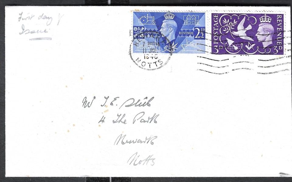KG VI - SG 491/492 - PEACE - FIRST DAY OF ISSUE ON COVER - 11th  JUNE 1946 - Image 1 of 1