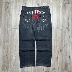 Vintage RAW BLUE Y2K Rap Big Logo Baggy Jeans Mens Size 42/34 - Picture 1 of 9