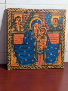Virgen María Ortodoxa Etíope Tallada a Mano/Pintada Sosteniendo al Niño Jesús - Imagen 1 de 3