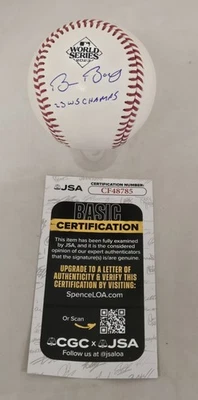 Bruce Bochy Firmado Oficial 2023 Serie Mundial Campeones MLB Béisbol Tx Rangers JSA Foto 1 de 4