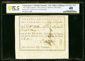 1783 Connecticut American Revolution Colonial Pay Table Note Currency, PCGS XF40 - Picture 1 of 6