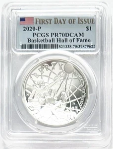 2020 P Basketball Hall Of Fame Commemorative Silver $1 First Day Issue PCGS MS70 - Picture 1 of 2