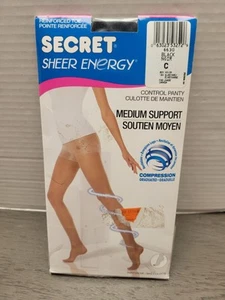 Secret Sheer Energy Pantyhose Size C Black Medium Support Control Panty NOS - Picture 1 of 11