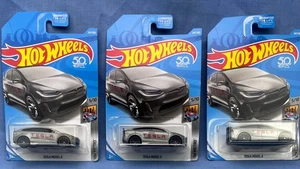Lot of 3 Mattel Hot Wheels 2017 Tesla Model X HW Metro Silver - Picture 1 of 5