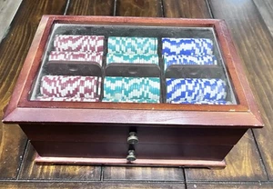 Pocket Chip Set In Wooden Case With Drawer SEE PHOTOS - Picture 1 of 4
