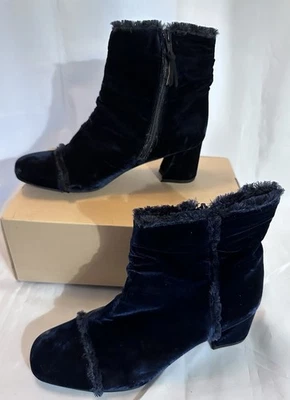 Stuart Weitzman на бахроме синий бархат богемное Chelsea ботинки размер 7 блок каблук - Изображение 1 из 4