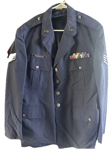 Vintage US Air Force USAF Service Dress Coat Mens 46R Blue Wool Uniform 90s - Picture 1 of 9