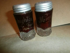 Vintage Souvenir Red Flash Ruby Glass Salt Shakers Lehighton Fair 1914 - Bild 1 von 5