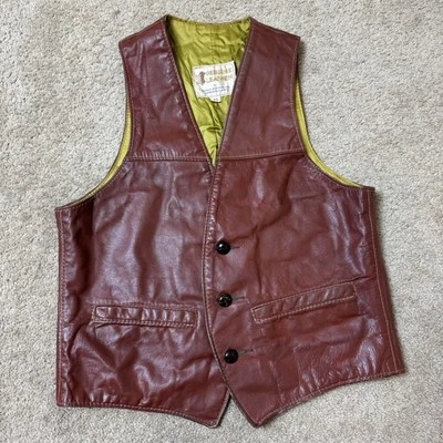 Vintage Berman’s Buckskin Leather Vest Western Cowboy Men’s Size 40 Brown - Image 1 of 4