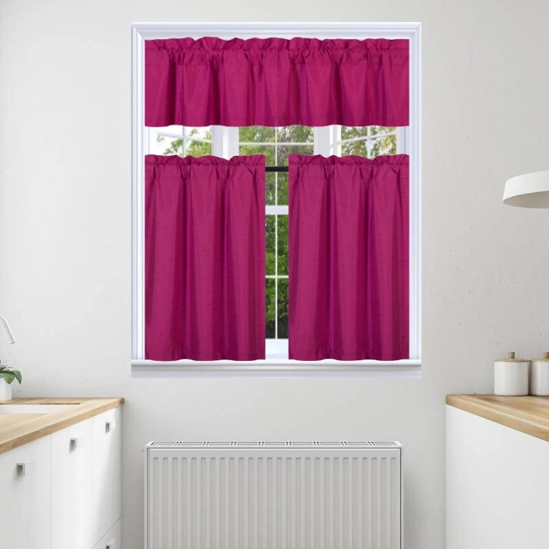 JUEGO DE 3 PIEZAS ESCAPARATE CORTINA COCINA FORRADA SÓLIDA OSCURECIMIENTO CORTINA TRATAMIENTO K3 Foto 1 de 1