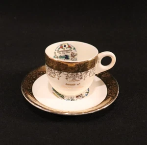 ANTIQUE VINTAGE SOUVENIR OF BOSTON MASS CUP AND SAUCER GOLD TRIMMED ORNATE - Picture 1 of 7