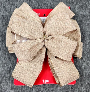 Weihnachten Draht Schleife Dekoration Baumspitze Sackleinen Gold Glitzer Celebrate It - Bild 1 von 10