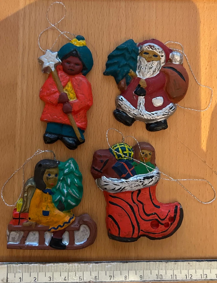 Christbaumschmuck 4 Wachsanhänger, siehe guten Scan mit Zentimetermaß - Bild 1 von 1