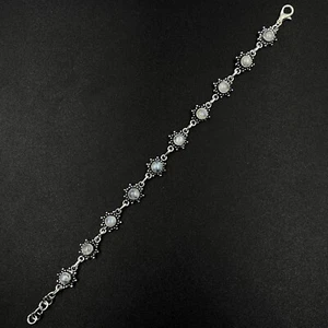 925 Sterling Silver Natural Rainbow Moonstone Gemstone Jewelry Chain Bracelet - Picture 1 of 4