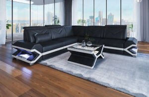 Sofa Eckcouch Designersofa Couch SORRENTO L Form Leder Eck Ledersofa Luxus LED