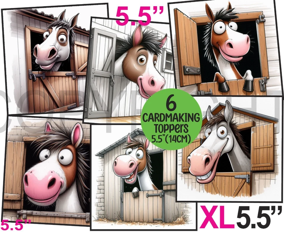 WEDDING WISHES UK 6 XL Card Toppers 5.5" Funny Horses Child's Birthday CRAFTS/TAGS Horse Lover