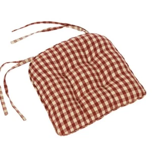 Primitive Farmhouse 14"" x 14"" cuscinetto per sedia a scacchi rosso fienile con cravatte cotone - Foto 1 di 3
