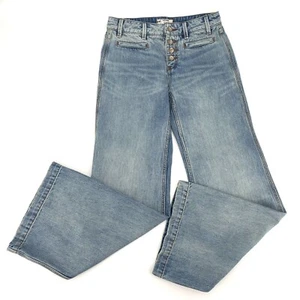 Free People Womens Exposed Button Fly Cropped Wide Leg Blue Denim Jeans Size 26  - Picture 1 of 9